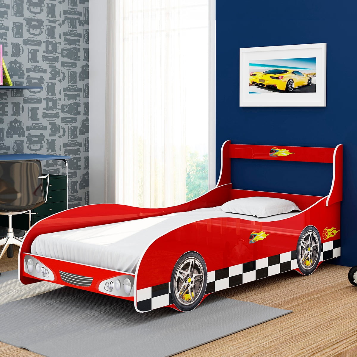 Cama de coche para niños o bebés, 90 x 190 - Moon Aero - F1- Rojo y blanco 